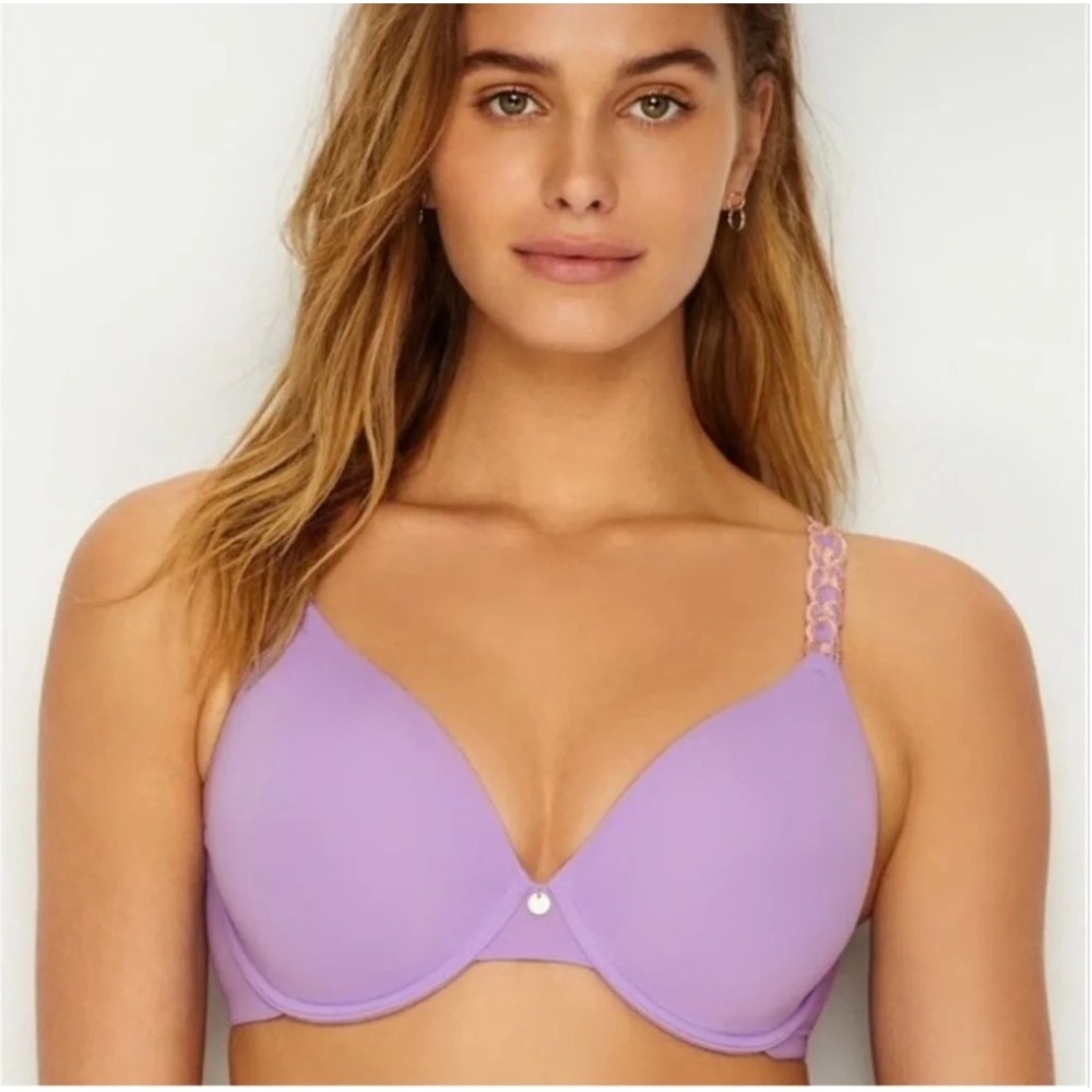 Natori Pure Luxe Full Fit Bra Size 34DDD Purple Lace Trim Underwire T-Shirt
